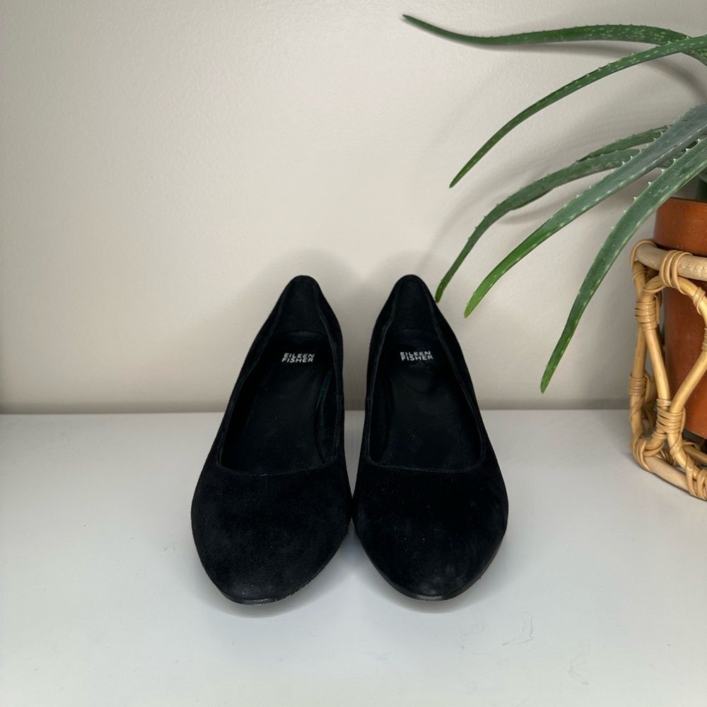 Eileen Fisher Black Suede Wedge Heels Vero Cuoio Made in Italy NWT Size 9.5 - Picture 2 of 13